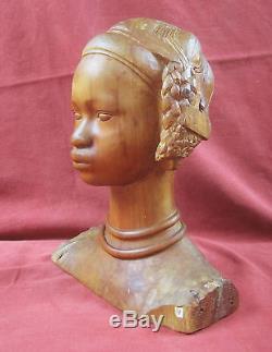 Numa Patlagean Buste Jeune Africaine Sculpture Art Deco Bois Africanisme Afrique