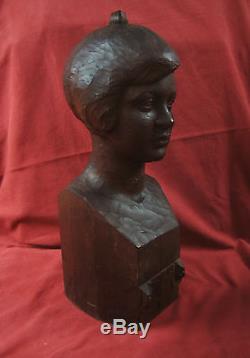 Numa Patlagean Buste Jeune Fille Enfant Sculpture Art Deco Bois Child Wood Bust