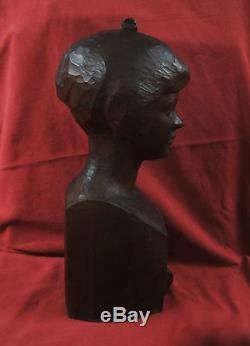 Numa Patlagean Buste Jeune Fille Enfant Sculpture Art Deco Bois Child Wood Bust