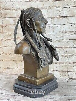 Native Indien Chef Bronze Buste Sculpture Statue 27kg Western Art Déco Figurine