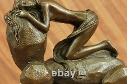 Original Lost Cire Bronze Sculpture Chair Femelle Statue Érotique Art Déco Ouvre