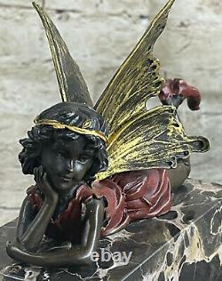 Original Milo Ange Chérubin Gild Bronze Statue Art Déco Fonte Figurine