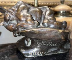 PAILLET Charles (1871-1937) Bronze Animalier Art Déco, Ours Et Lapin. Signé