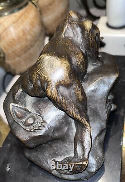 PAILLET Charles (1871-1937) Bronze Animalier Art Déco, Ours Et Lapin. Signé