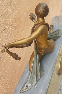 Pendule Art Deco Limousin 1930 Sculpture Femme Orientaliste Regule Ancien