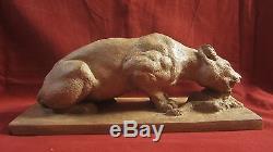 PIERRE DANDELOT PANTHERE LIONNE SCULPTURE ART DECO TERRE CUITE ANIMALIER BRONZE