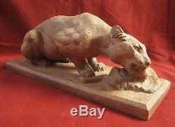 PIERRE DANDELOT PANTHERE LIONNE SCULPTURE ART DECO TERRE CUITE ANIMALIER BRONZE