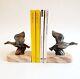 Paire Serre-livres Sculpture Animal Oiseaux Canard Au Vole Régule Art Deco