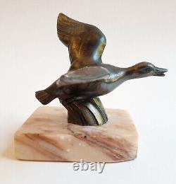 Paire Serre-livres Sculpture Animal Oiseaux Canard Au Vole Régule Art Deco