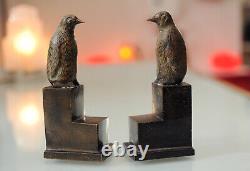 Paire de Serres livres Art Deco en Bronze creux Pingouins
