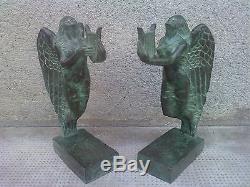 Paire de serre-livres BOULAY-HUE cire perdue VALSUANI sculpture MUSE bookends