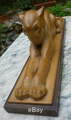 Panthere Art-Déco en bois sculpté signée