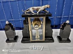 Pendule art déco Panthère bronze chromé 1920 1930 sculpture clock