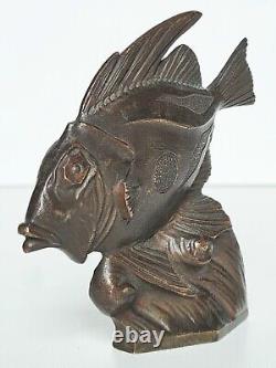 Poisson Art déco bronze animalier patine brune (non signé) Sandoz 1930