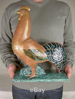 Rare Grand Coq Sculpture Cazaux Art Deco Ceramique Era Ruelland Design Capron 50