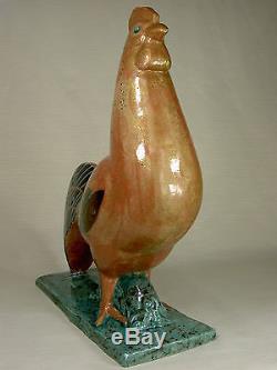 Rare Grand Coq Sculpture Cazaux Art Deco Ceramique Era Ruelland Design Capron 50