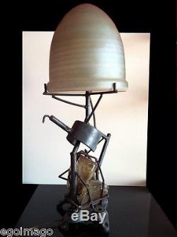 RARE LAMPE SCULPTURE signée S. CONTINI Vers 1980 ART BRUT