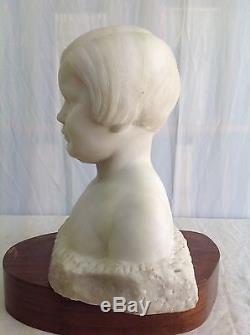 Raoul LAMOURDEDIEU Jeune fille en buste 1935 Sculpture marbre blanc Art Déco