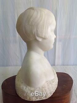 Raoul LAMOURDEDIEU Jeune fille en buste 1935 Sculpture marbre blanc Art Déco