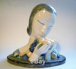 Rare Buste femme MARCEL GUILLARD ART DECO CERAMIQUE SCULPTURE ETLING PARIS ROBJ