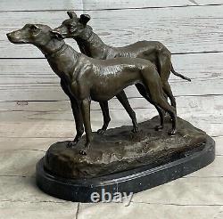 Rare Grand, Art Déco Moderniste Lévrier Chien Bronze Sculpture