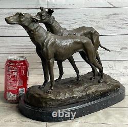 Rare Grand, Art Déco Moderniste Lévrier Chien Bronze Sculpture