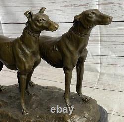 Rare Grand, Art Déco Moderniste Lévrier Chien Bronze Sculpture