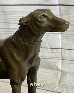 Rare Grand, Art Déco Moderniste Lévrier Chien Bronze Sculpture