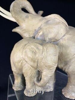 Rare Sculpture Art Deco Guido Cacciapuoti Terracotta Elephante Et Son Bebe