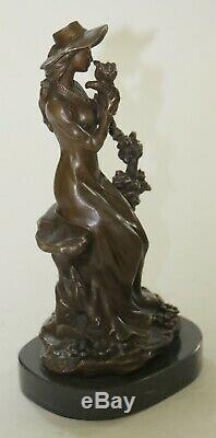 Rare Signé Lady W / Chien Bronze Statue Figurine Art Déco Sculpture Décor