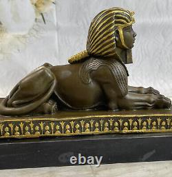 Rare Vintage Européenne Finery Art Déco Égyptien Bronze Sphinx Serre-Livre