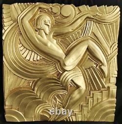 Rare bas relief terre cuite art deco folies bergère look bronze doré 1920 1930