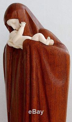 Rare sculpture art déco chryséléphantine vierge à l'enfant Heuvelmans 32 cm