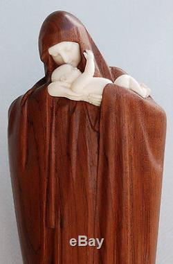 Rare sculpture art déco chryséléphantine vierge à l'enfant Heuvelmans 32 cm