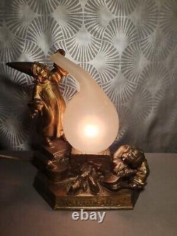 Rarissime! Veilleuse lampe art déco 1920 ALCHIMISTES! Sculpture statuette enfant