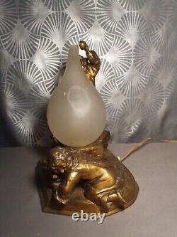 Rarissime! Veilleuse lampe art déco 1920 ALCHIMISTES! Sculpture statuette enfant