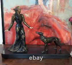 Régule S. MELANI (1902-1934) chien lévrier marbre statue sculpture Art Déco
