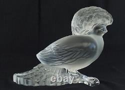 René LALIQUE Grande Sculpture Art Déco Oiseau Huppé Verre Satiné ca 1930