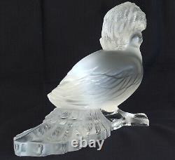 René LALIQUE Grande Sculpture Art Déco Oiseau Huppé Verre Satiné ca 1930