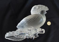 René LALIQUE Grande Sculpture Art Déco Oiseau Huppé Verre Satiné ca 1930