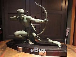 S Melani Superbe Statue Sculpture Art Deco Archer Patine Vert Antico Signee