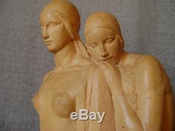 Sculpture, Art-deco, Baudry, Terre Cuite, Jeunes Femmes Au Levrier