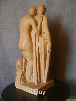 Sculpture, Art-deco, Baudry, Terre Cuite, Jeunes Femmes Au Levrier