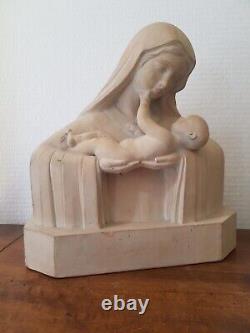 SCULPTURE ART DECO TERRE CUITE VIERGE A L ENFANT SIGNEE DANIEL numéroté 100