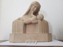 SCULPTURE ART DECO TERRE CUITE VIERGE A L ENFANT SIGNEE DANIEL numéroté 100