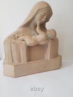 SCULPTURE ART DECO TERRE CUITE VIERGE A L ENFANT SIGNEE DANIEL numéroté 100