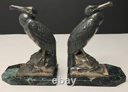 SERRE LIVRES CORMORANS art déco signé FRECOURT patine bronze vintage antique /