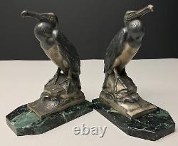 SERRE LIVRES CORMORANS art déco signé FRECOURT patine bronze vintage antique /