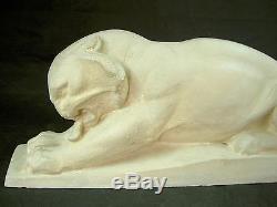 Superbe Sculpture Pierre Taille Directe Lionne Art Deco H. Baron 1935 Panthere