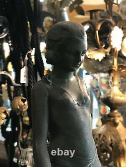 SUPERBE Sculpture ART DECO Femme Au Levrier En Régule Socle Marbre
